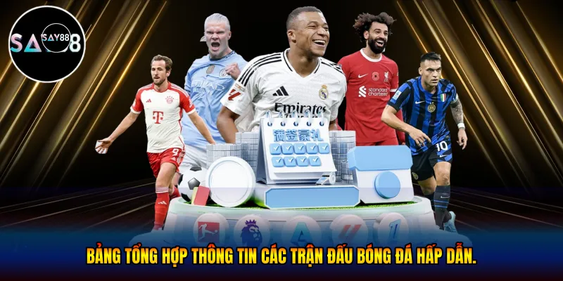 Bảng tổng hợp thông tin các trận đấu bóng đá hấp dẫn