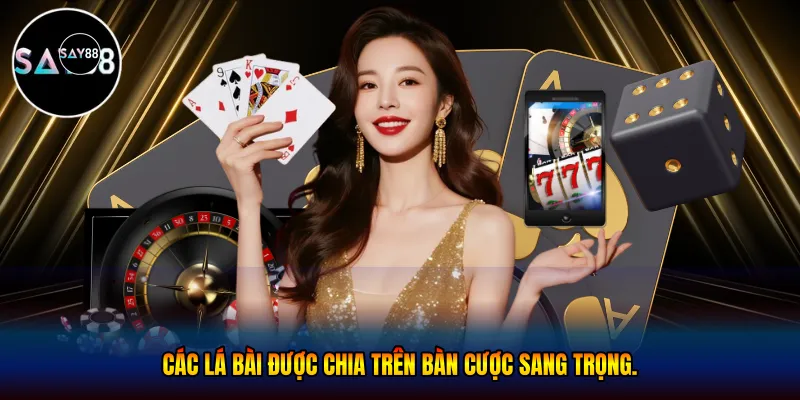 Các lá bài được chia trên bàn cược sang trọng.